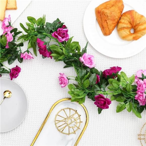 2PCS Artificial RoseVines Flowers Garland Hanging Silk Rose Vine Wedding,Fuchsia - Picture 5 of 6